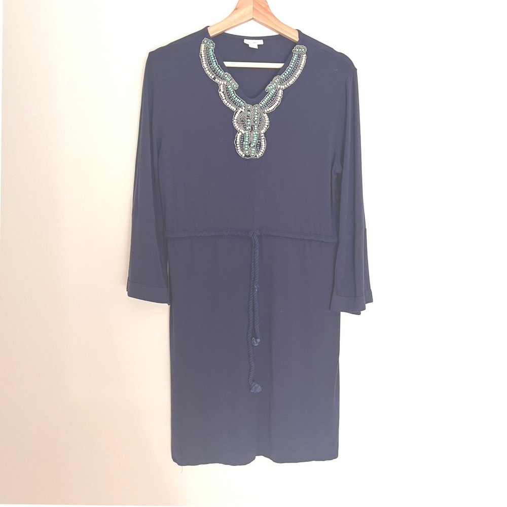 Cabana Life Navy Blue Beaded Neckline Dress Small Boho Beachy Coverup Vacation